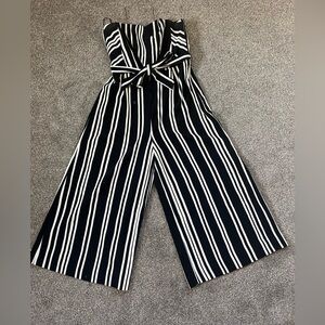 Women’s H&M Strapless jumpsuit HEMMED TO FIT PETITE; black and ivory Size 10